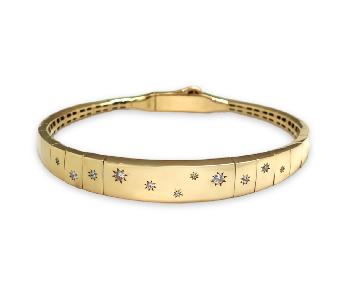 14K Flexible Bangle With Star Burst Design