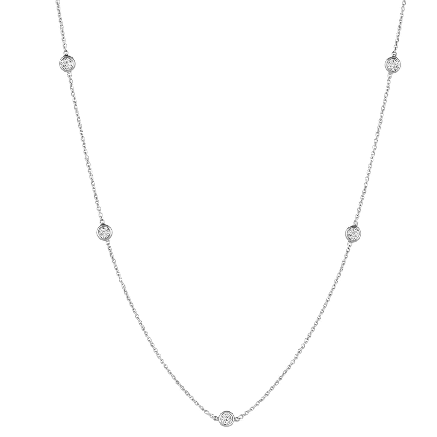 14k White Gold and Diamond Station Necklace (1 carat)