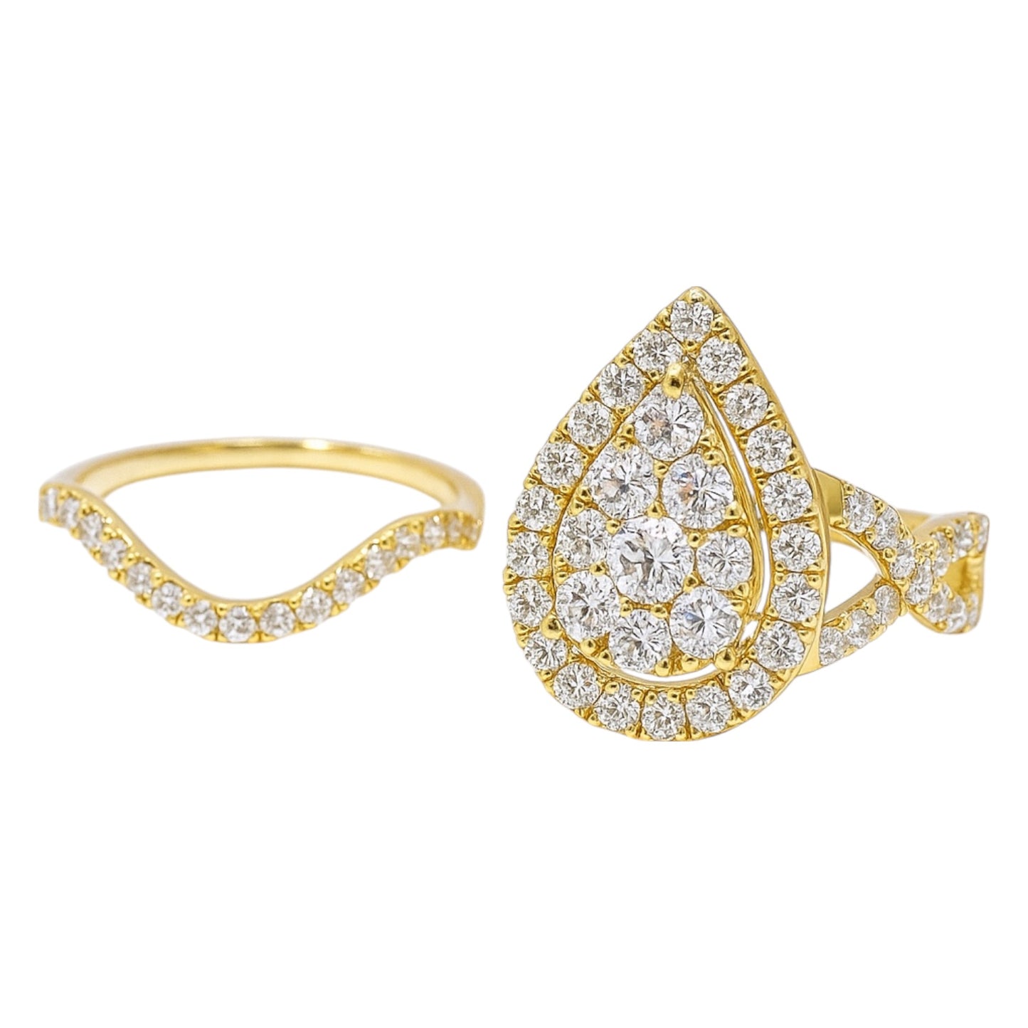 14k Yellow Gold and Lab Grown Diamond Cluster Pear Bridal Set (2.16 tcw)
