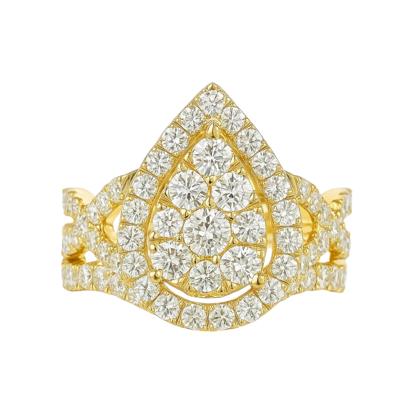 14k Yellow Gold and Lab Grown Diamond Cluster Pear Bridal Set (2.16 tcw)
