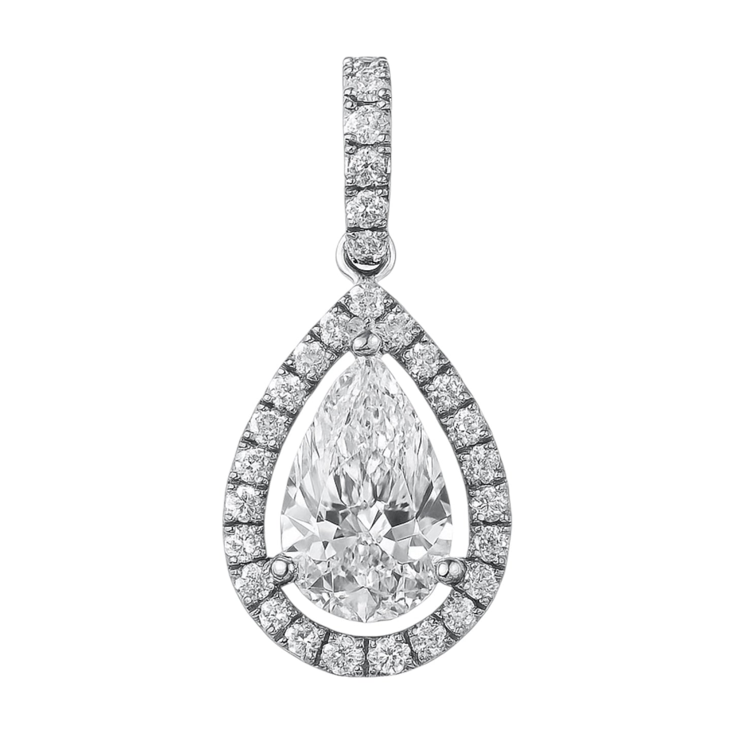 14k White Gold Pendant w/ Natural Diamonds Accent & 1.01ct. Pear LGD Center-stone (VVS1/D)