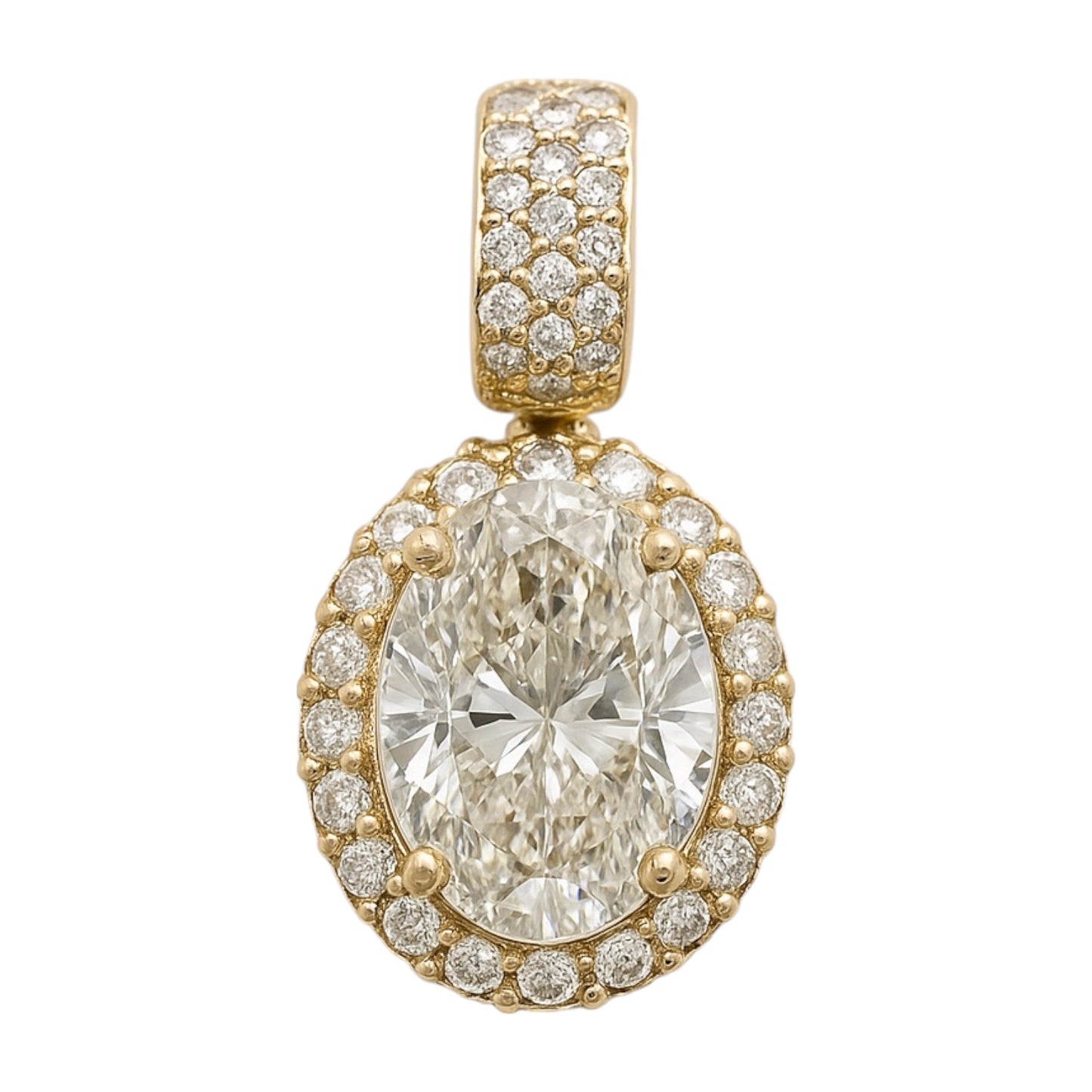 14k Yellow Gold Pendant w/ Natural Diamonds Accent & 2.07 ct. Oval LGD Center-stone (VS1/F)