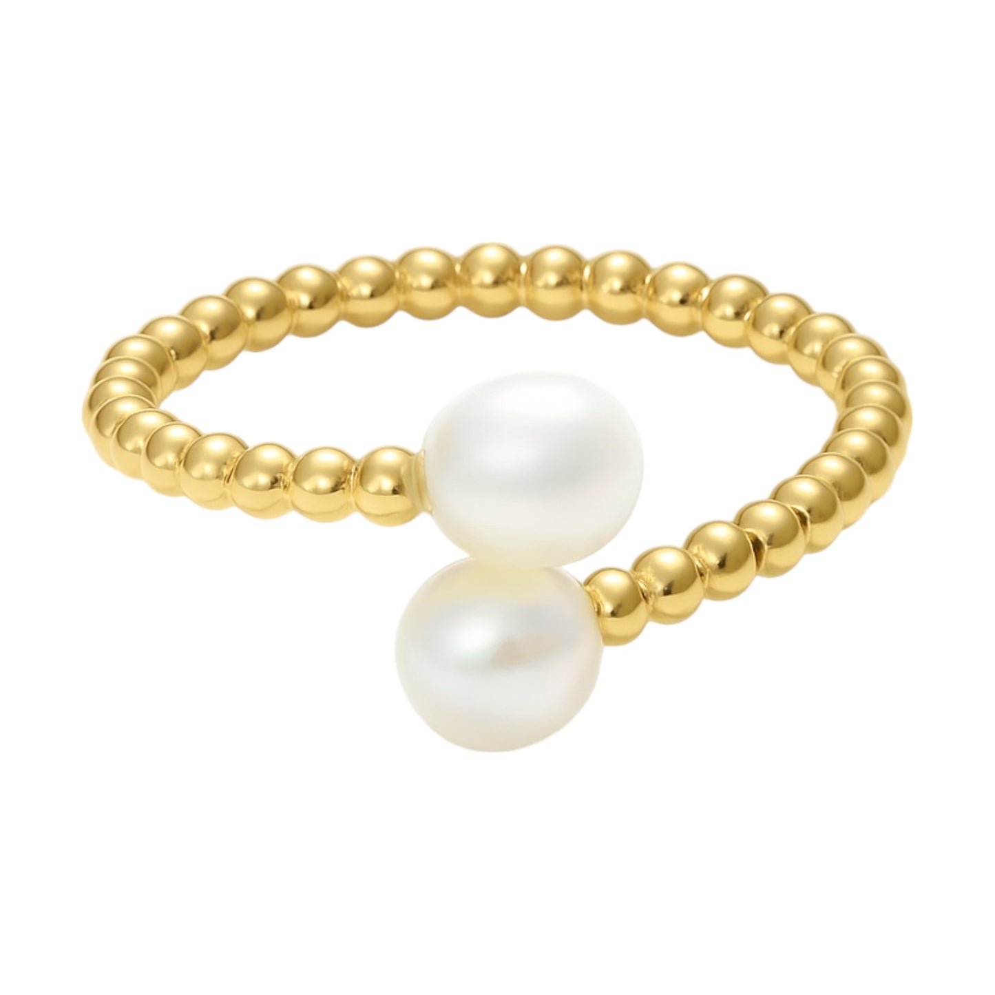 14K Yellow Gold Beaded Bypass Ring with Freshwater Pearls