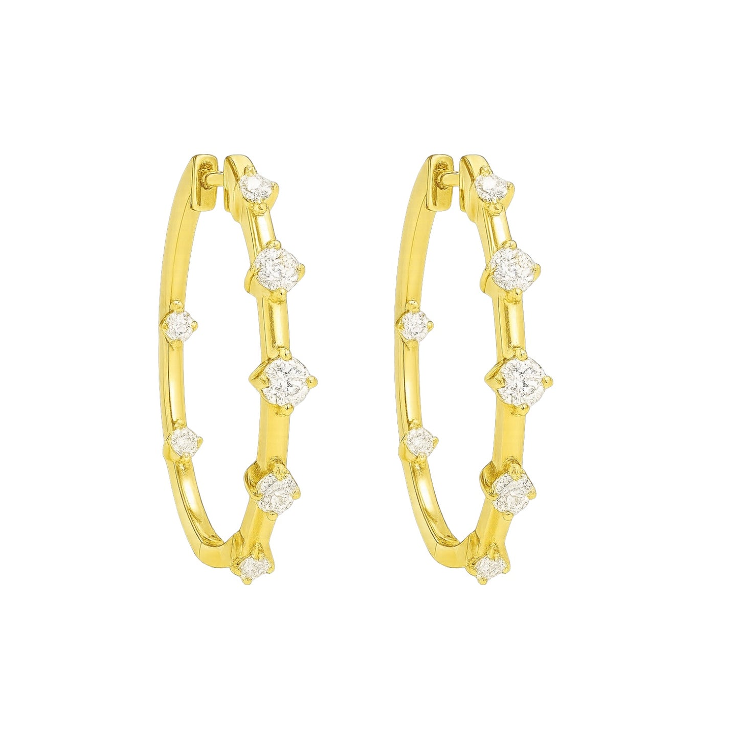 Inside-Out Lab Diamond Seven Station Hoops| 0.75tcw | 14k Yellow Gold