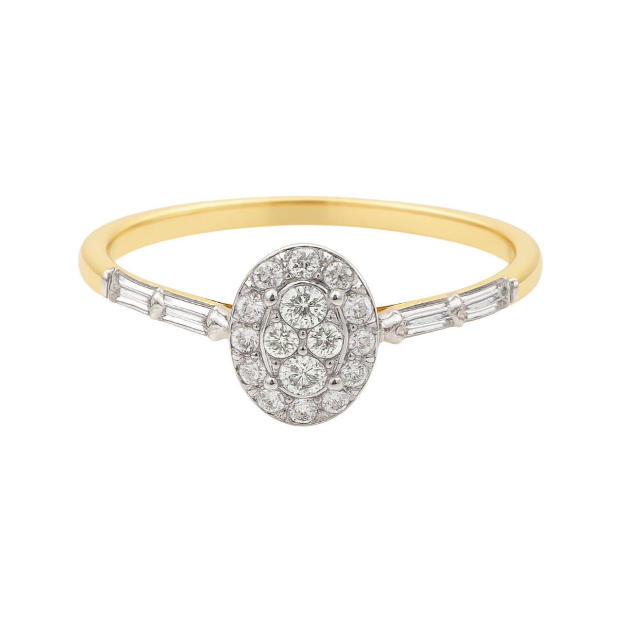 14k Yellow Gold Dainty Cathedral Ring with Natural Diamonds (0.13tcw)