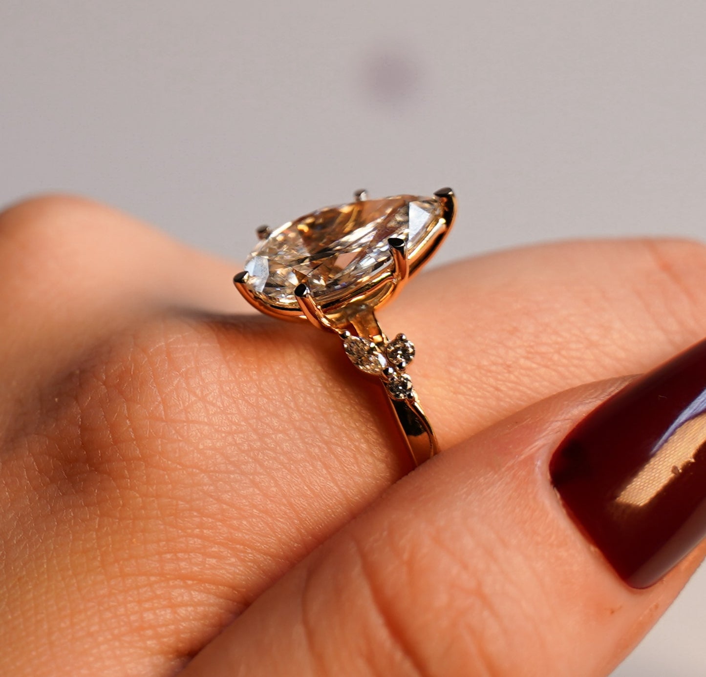 5.0 Carat Pear Lab Diamond 18k Yellow Gold Engagement Ring