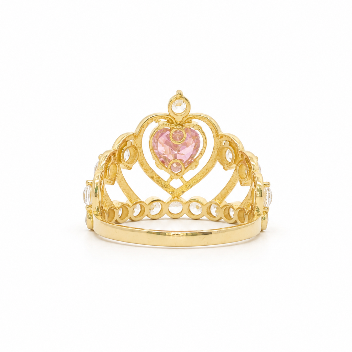 14k Gold Quinceañera Tiara Ring with Pink Heart | Size 8