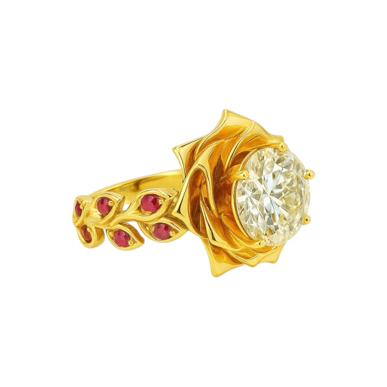 18k Yellow Gold Rose Ring with 2 ct. Lab Grown Diamond