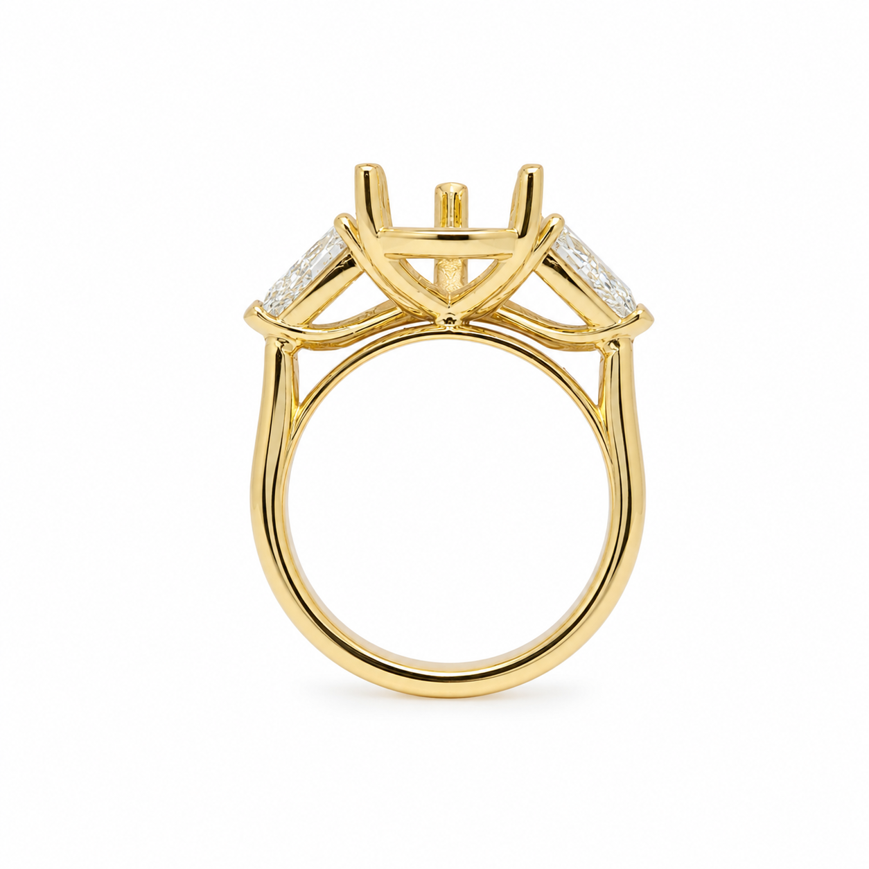 14k Gold Pear 3-Stone Diamond Engagement Ring Setting | 1.42 TCW Pear Lab Diamond Sides | Fits Approx. 3.50–4.00ct Center