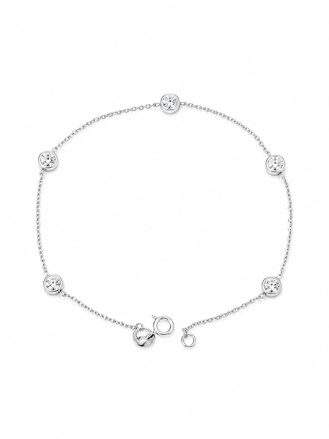 14k White Gold 5-Station Cubic Zirconia Bracelet | 7 Inch