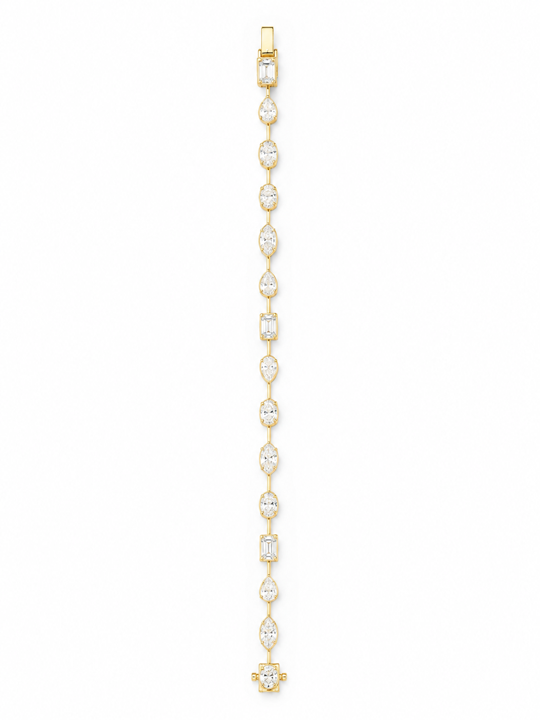 14k Gold Mixed Cut Lab Diamond Bracelet 7.44ctw | Oval, Pear, Marquise & Emerald | 7"