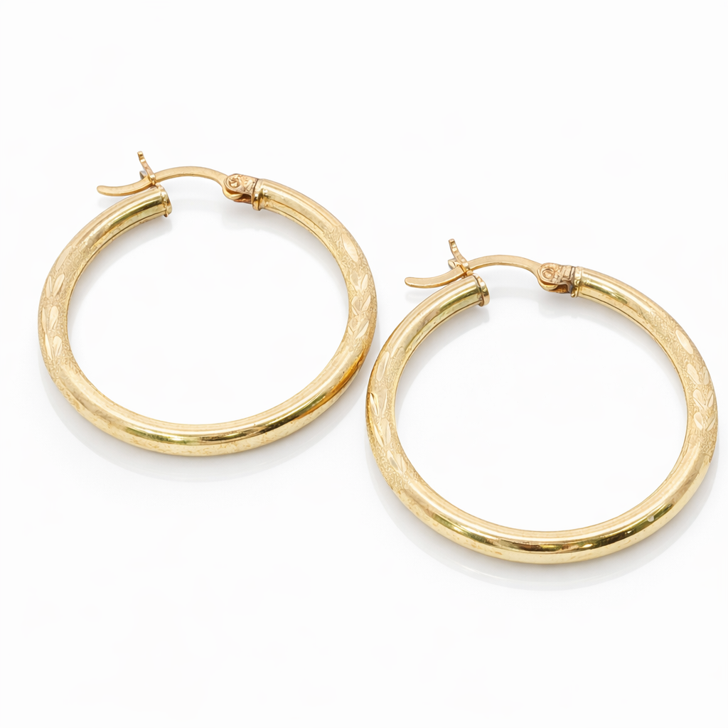 14k Gold Diamond Cut Hoop Earrings | 25mm (1") Diameter