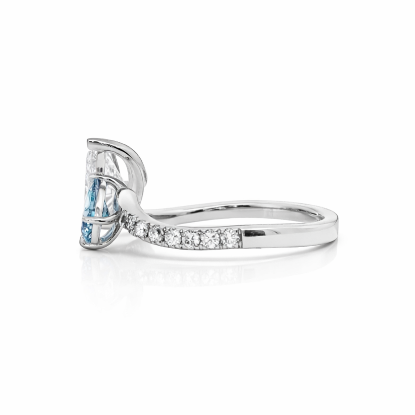 14k White Gold Toi et Moi Ring with White and Aqua Pear Lab Diamonds (2.529 tcw)