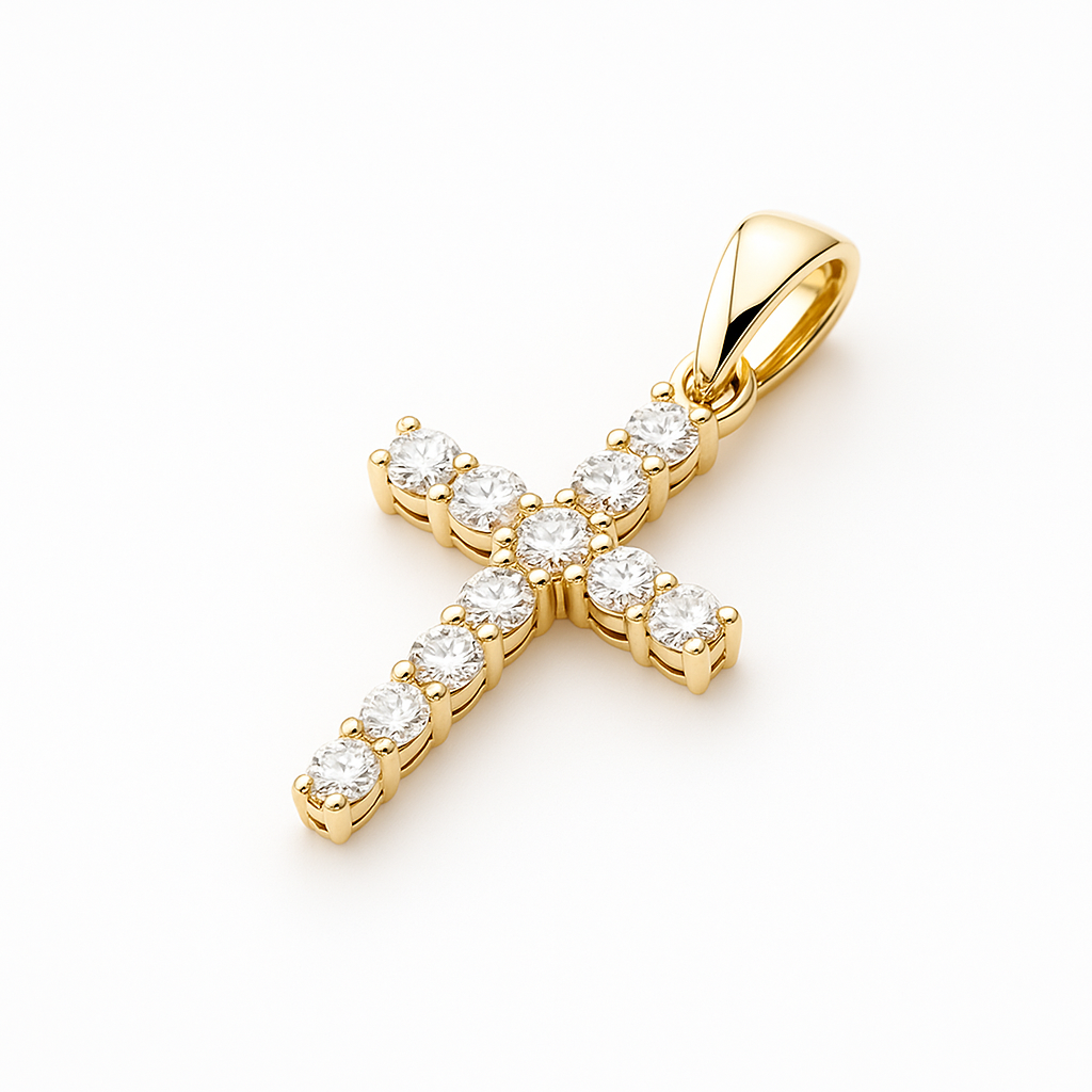 14k Gold Natural Diamonds Petite Cross Pendant (0.25tcw)