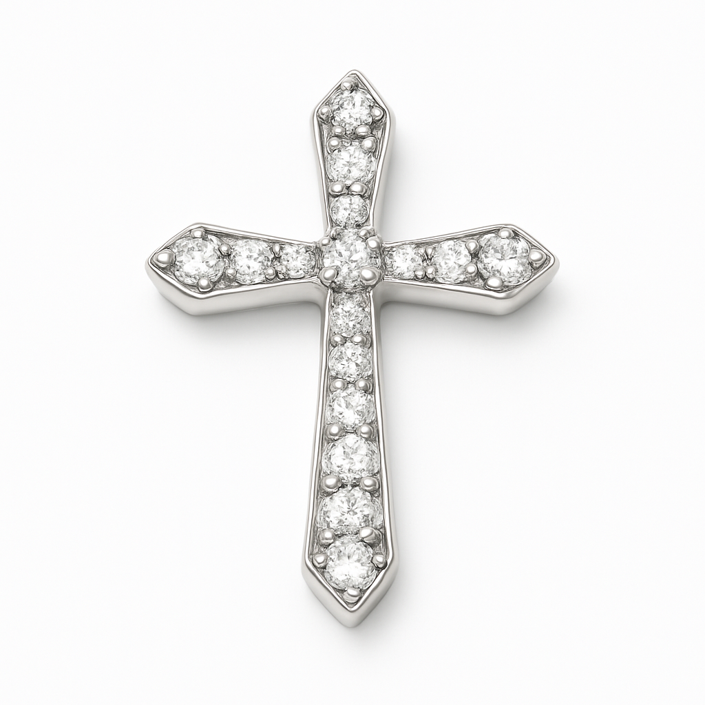 1/8 ct Natural Diamond Gothic Cross in 14k White Gold