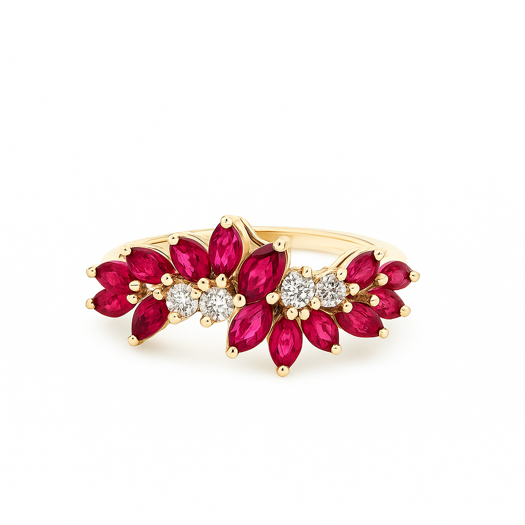 14k Gold Diamond and Ruby Falls Statement Ring