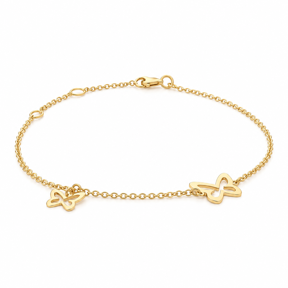 14k Yellow Gold Butterfly Bracelet | Adjustable 6.5-7.5 Inch