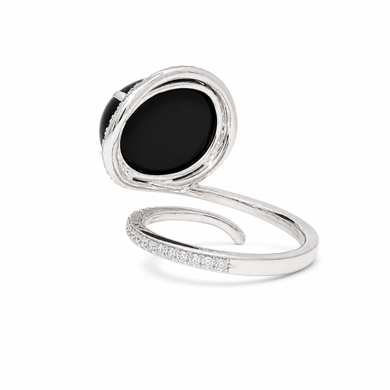 18k White Gold Genuine Onyx & Natural Diamond Wraparound Ring | 7.54ct Onyx | 0.54ctw