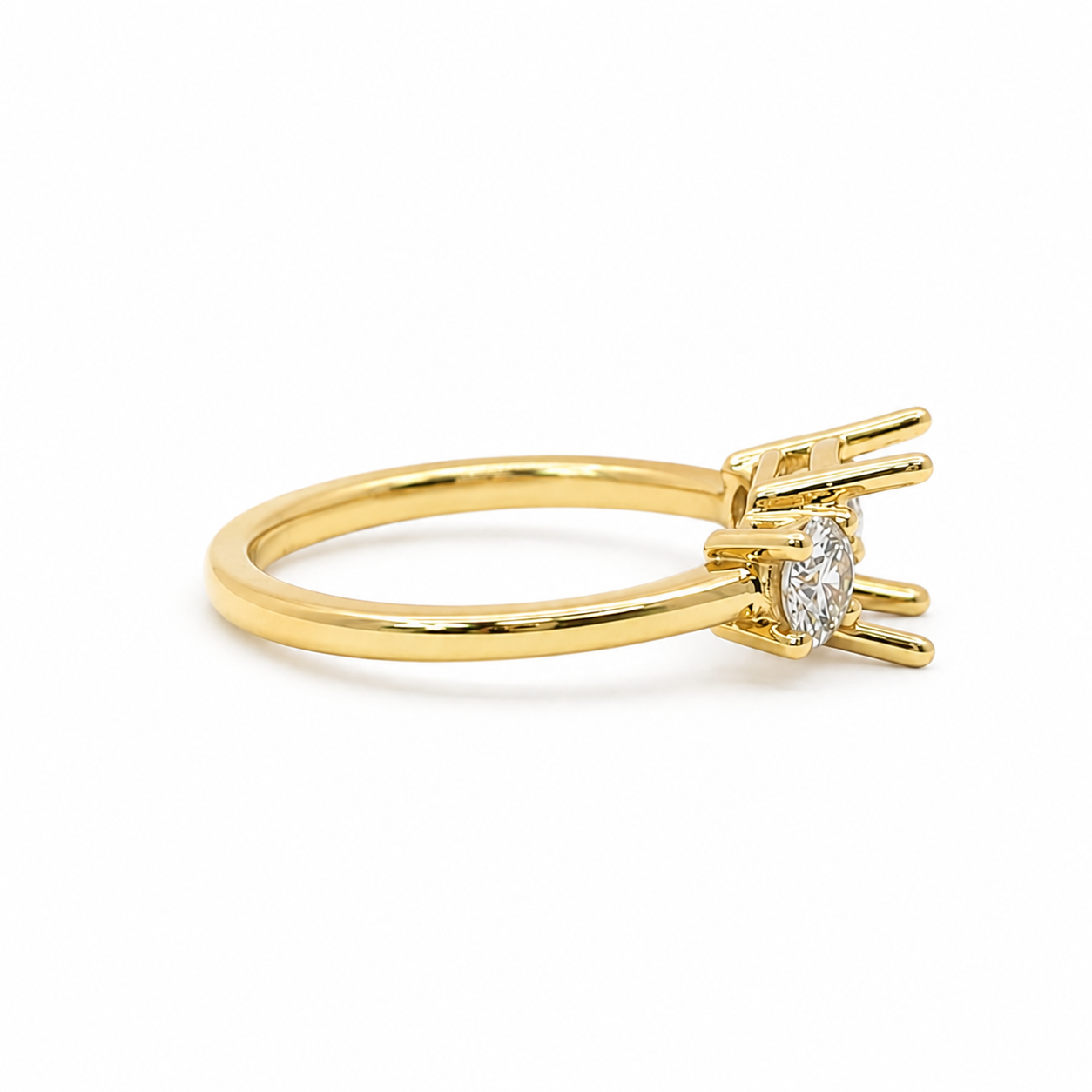 14k Gold Round Three-Stone Lab-Grown Diamond Engagement Ring Setting | 0.75 TCW Round Side Stones | Fits Approx. 1.25–1.50ct Center