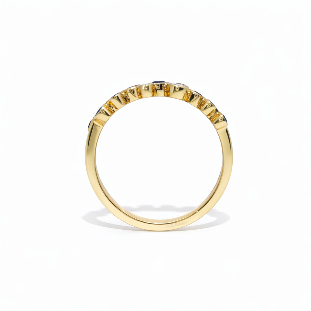 18k Gold Natural Diamond and Sapphire Bubble Ring | 0.39 tcw