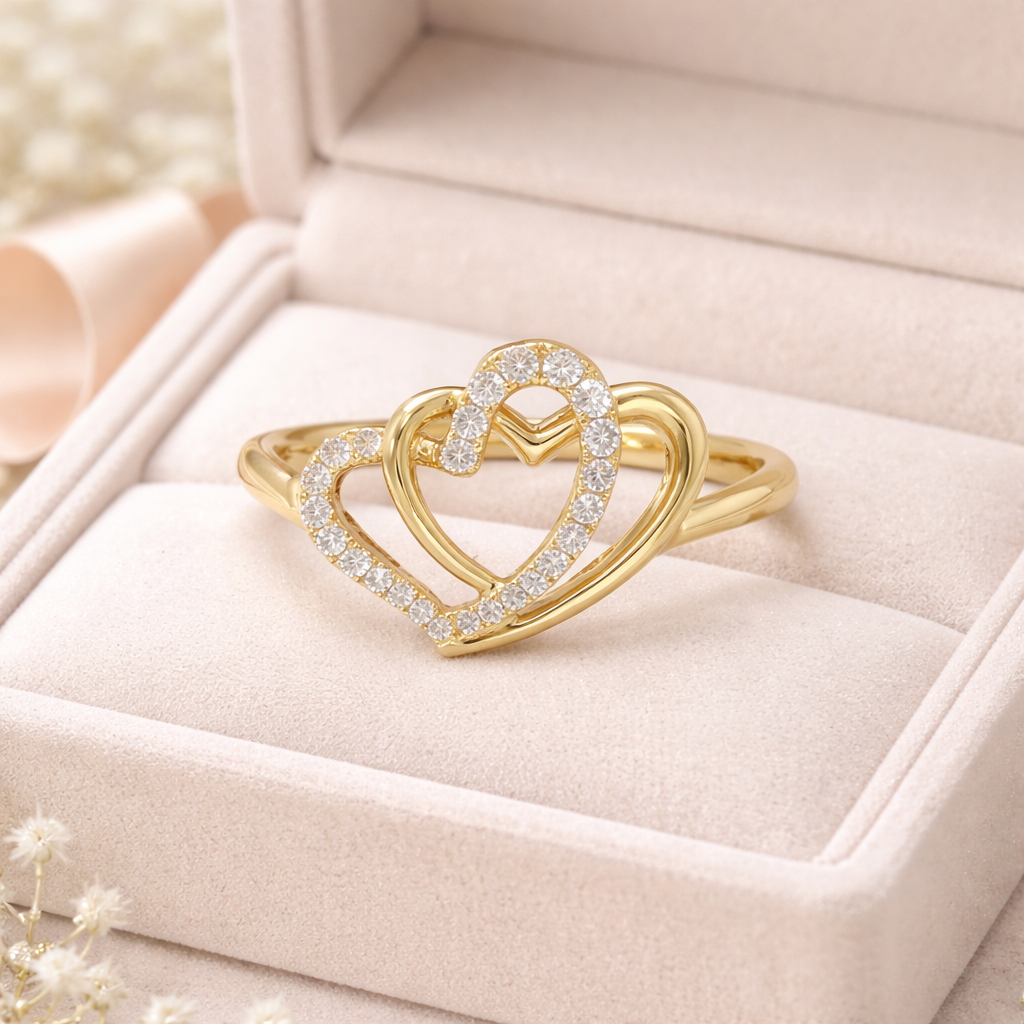 18k Gold with Natural Diamond Locked in Love Ring (0.20 tcw)