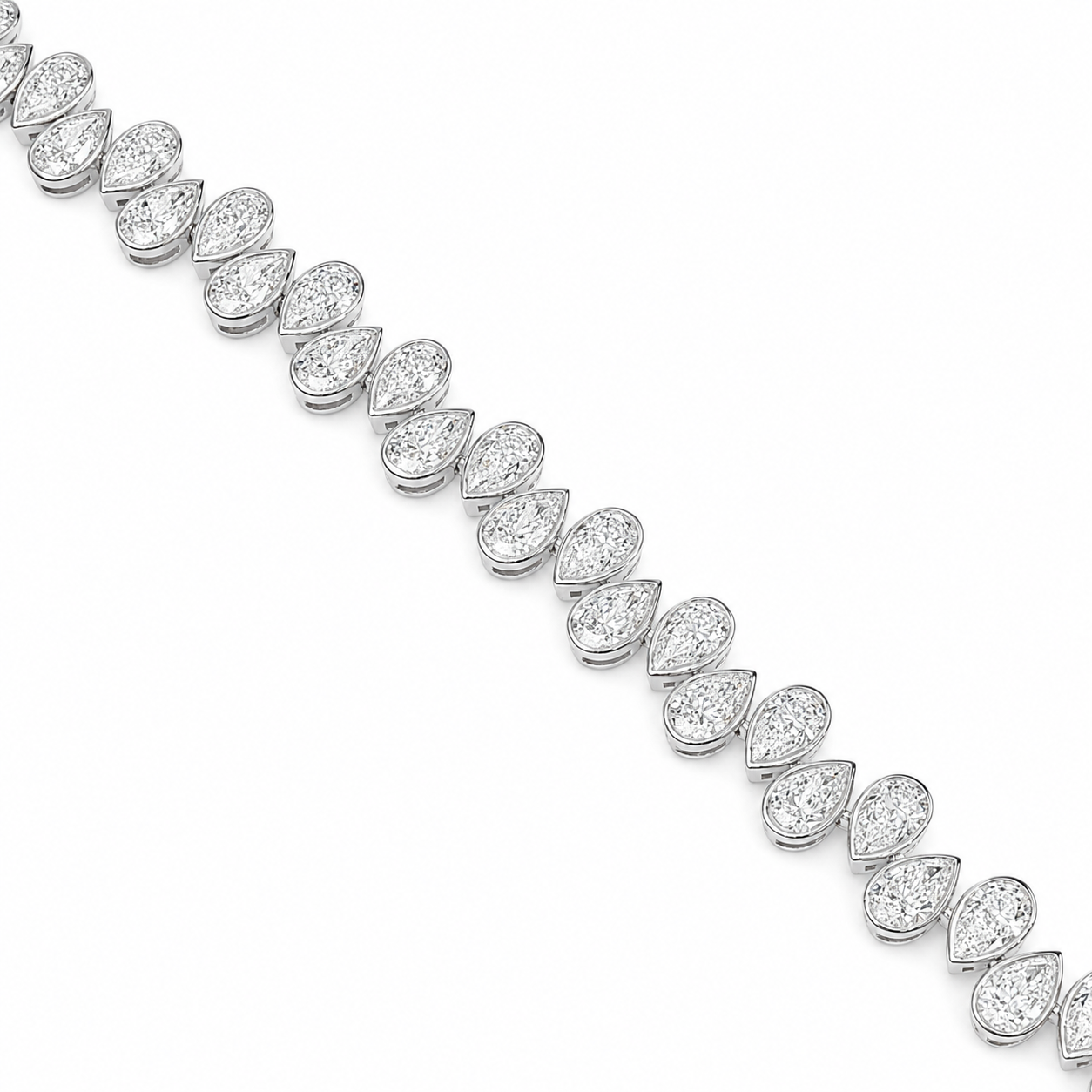 14k White Gold Bezel Set Alternating Pear Lab Grown Diamond Tennis Bracelet | 8.82 CTW