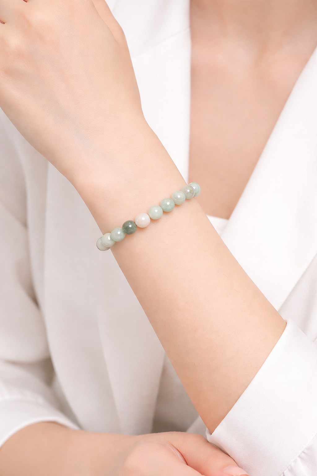7mm A-Grade Natural Light Green Jadeite Bead Bracelet | 7"