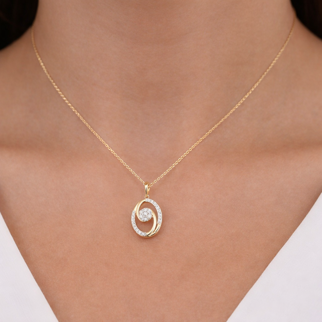14k Gold Natural Diamond Swirl Pendant (0.27tcw)