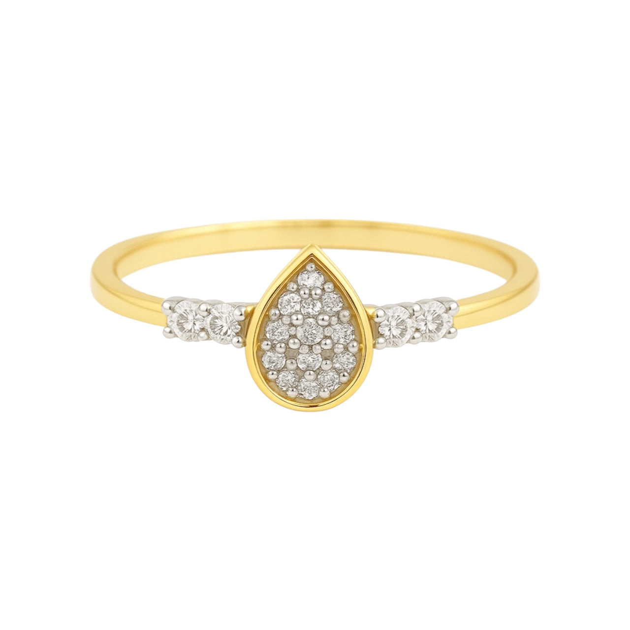 14k Yellow Gold and Natural Diamonds Dainty Pear Ring (0.11tcw)