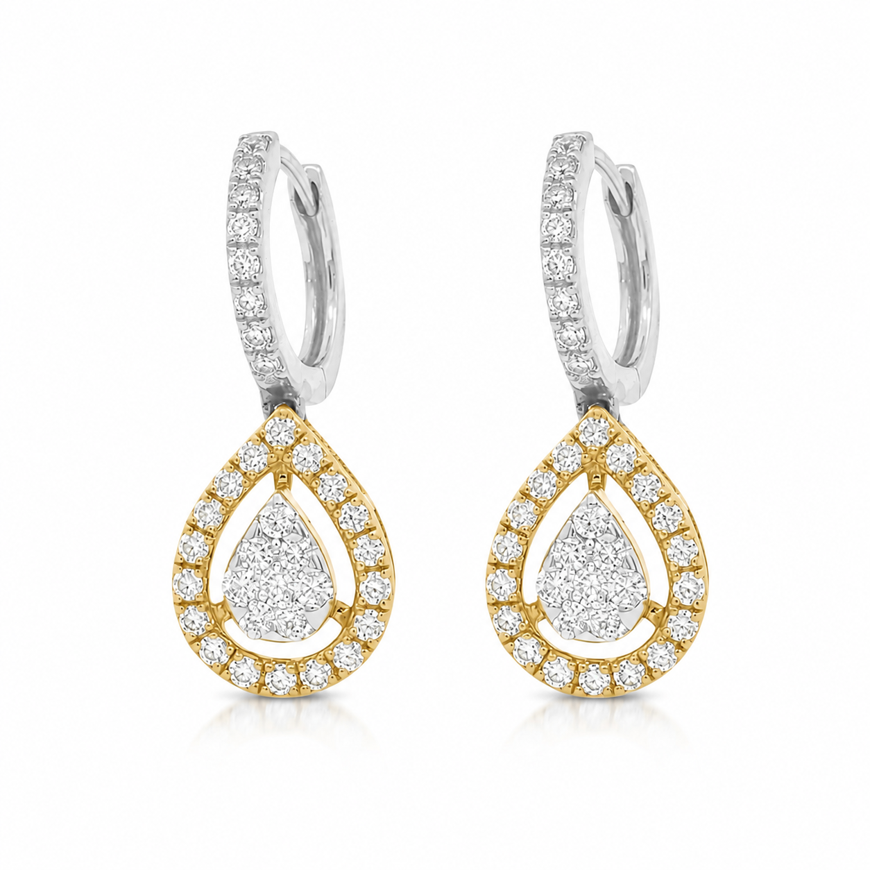 14k Tear Drop Halo Pave Drop Earrings 0.65 t.c.w.