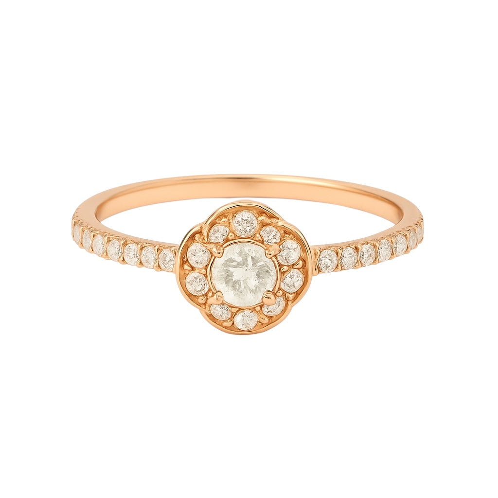 14k Rose Gold Natural Diamonds Dainty Flower Ring (0.16tcw)