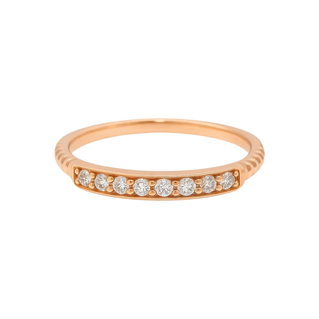 14k Rose Gold Rope Ring with Natural Diamonds Row (0.13tcw)