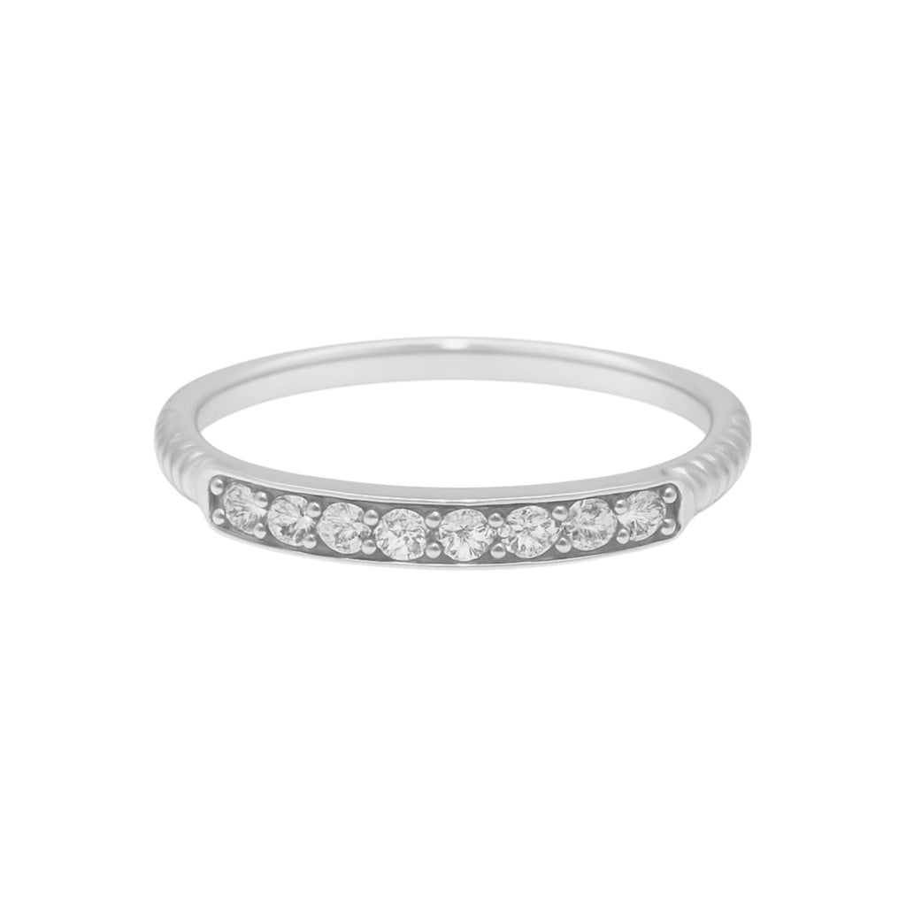 14k White Gold Rope Ring with Natural Diamonds Row (0.13tcw)