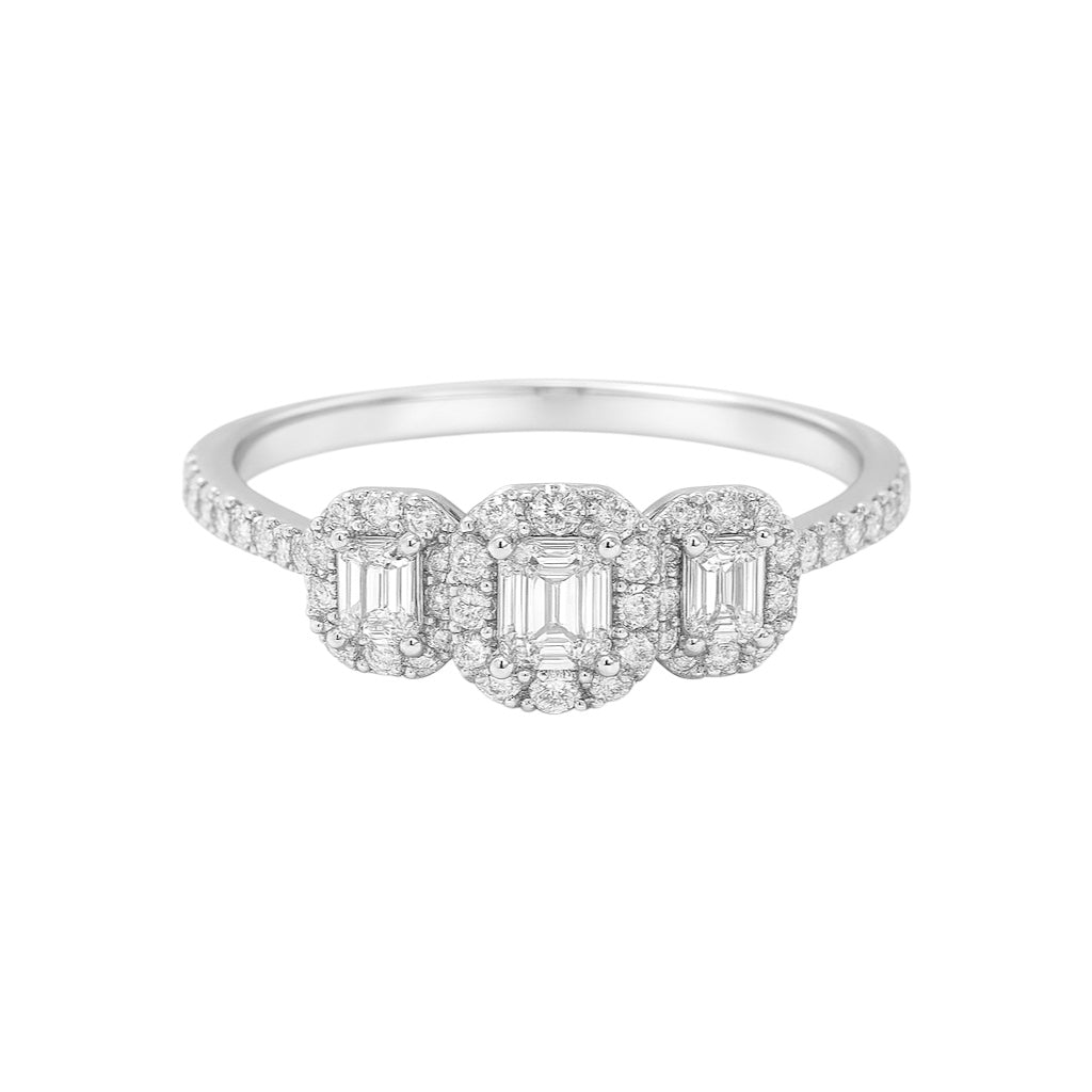 14k White Gold and Natural Diamonds Tiny Clusters Stacking Ring (0.26tcw)
