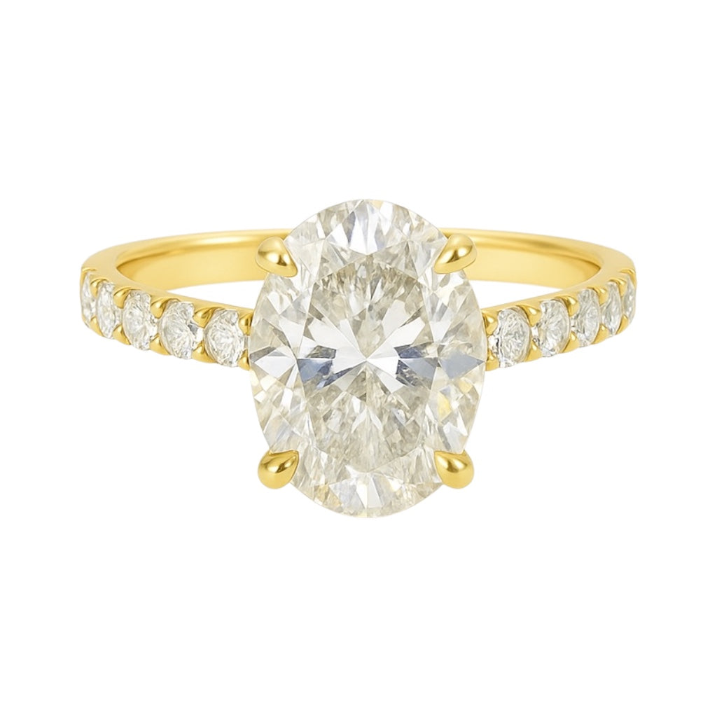 3.09 carat Oval Lab Grown Diamond Pave Band in 14k Yellow Gold (E, VS1)