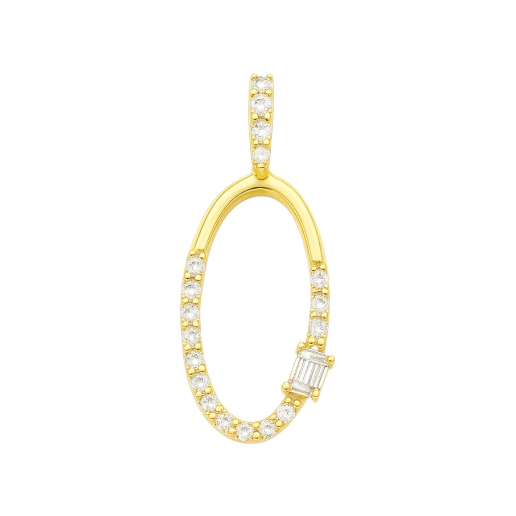 14k Yellow Gold and Natural Diamonds Oval Pendant (0.22tcw)