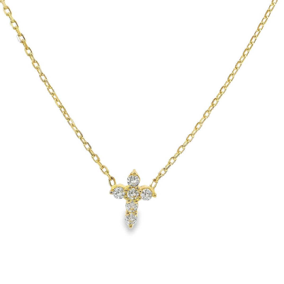 14K Yellow Gold CZ Cross Necklace (1.9 grams)