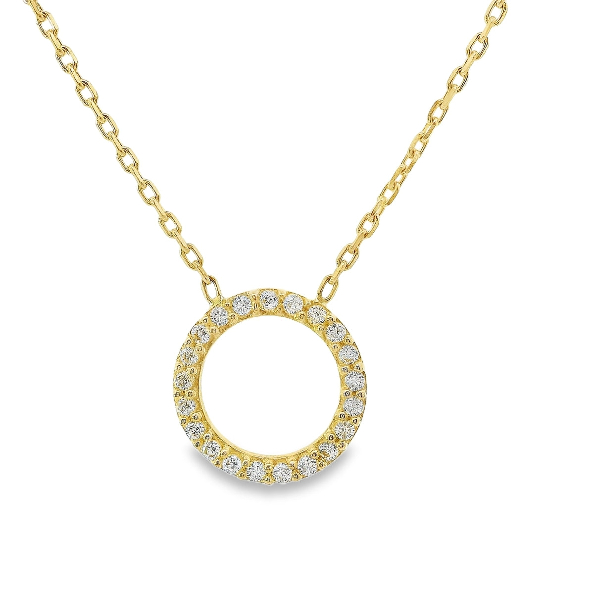 14K Yellow Gold CZ Open Circle Necklace (2.1 grams)
