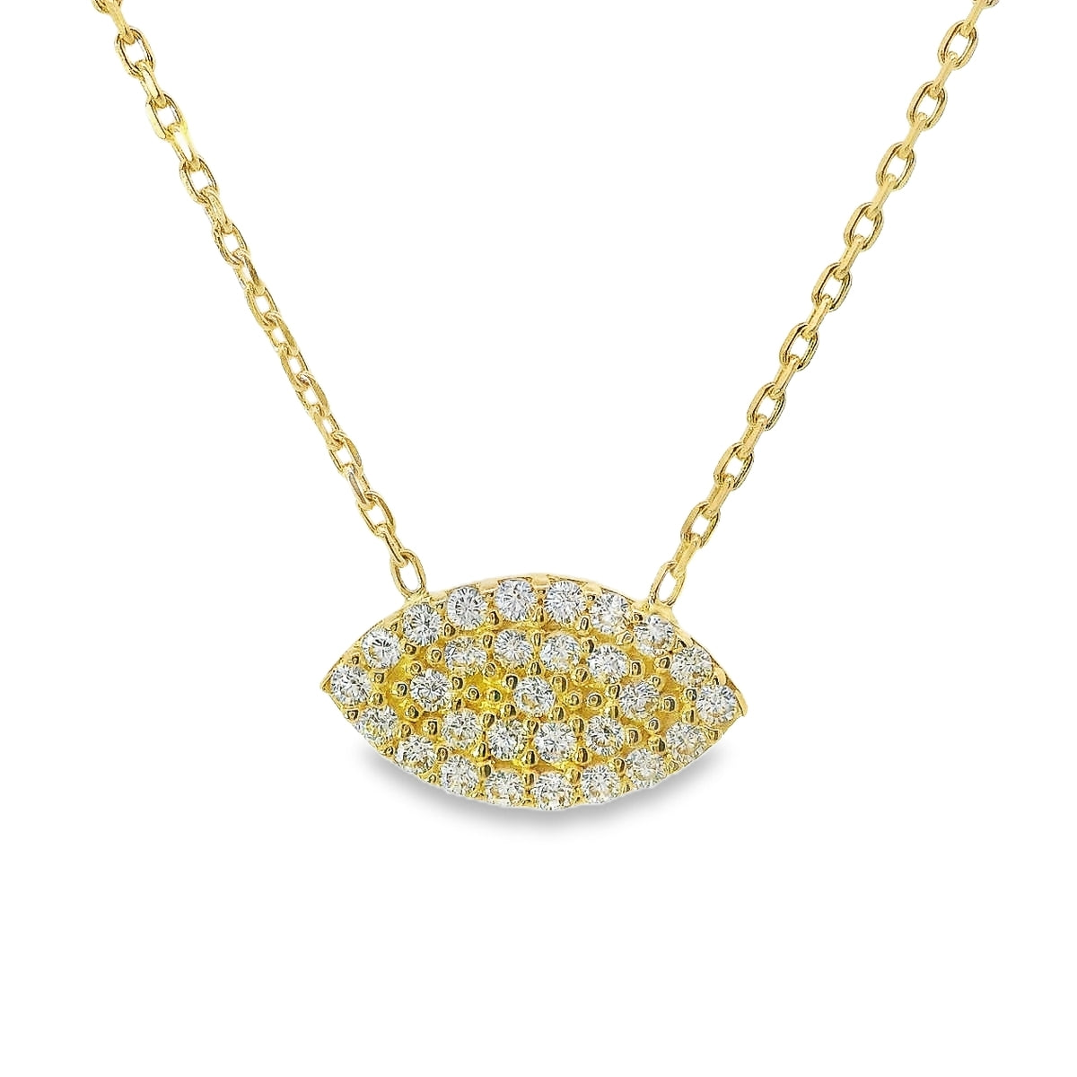 14K Yellow Gold CZ Evil Eye Necklace (2.5 grams)