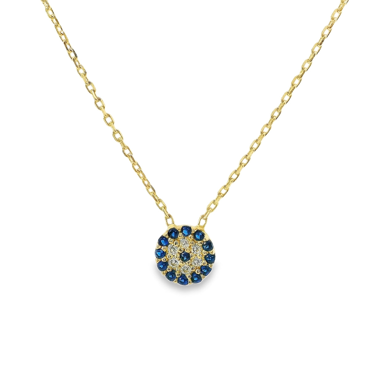 14K Yellow Gold CZ Blue Evil Eye Necklace (2.1 grams)
