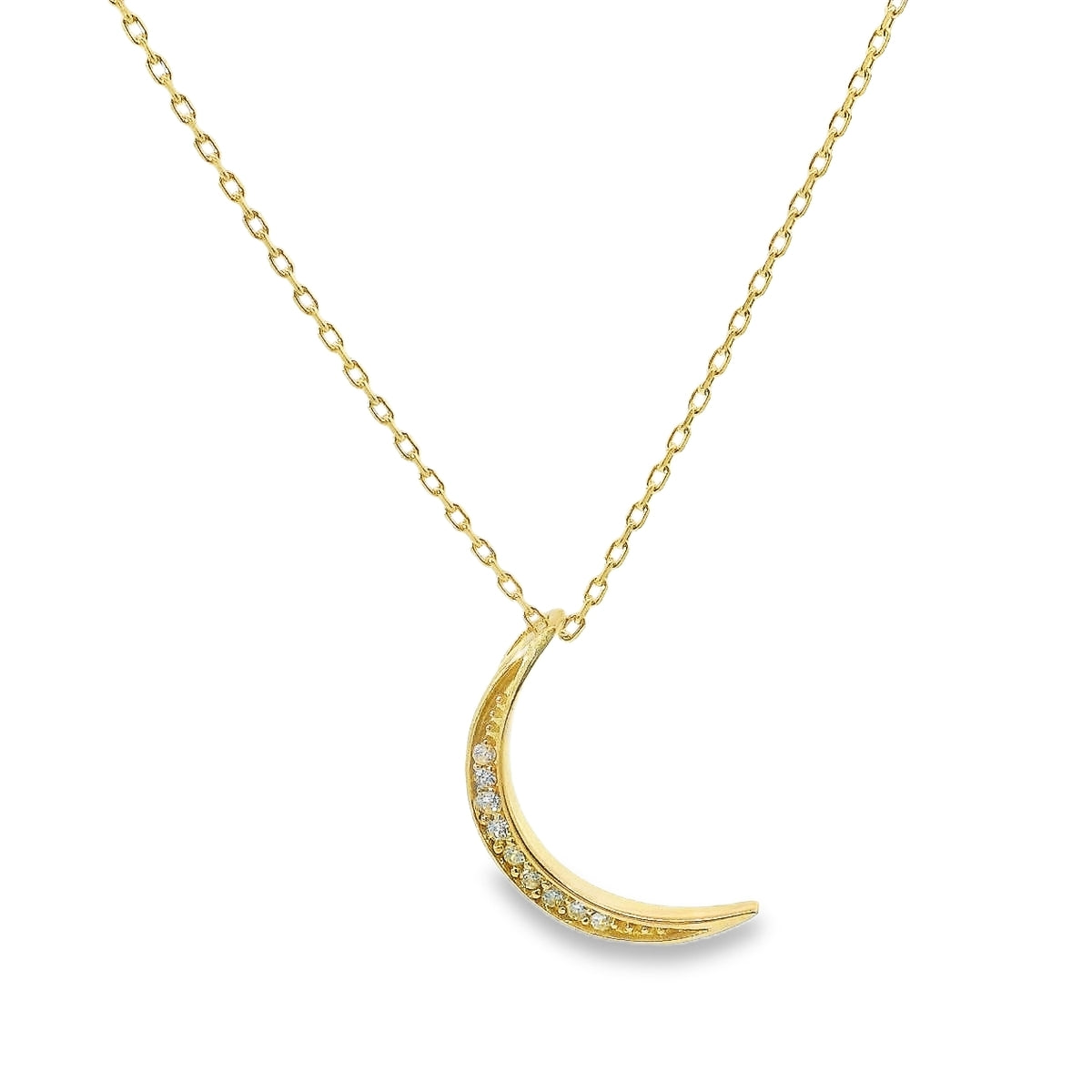 14K Yellow Gold CZ Crescent Moon Necklace (2.4 grams)