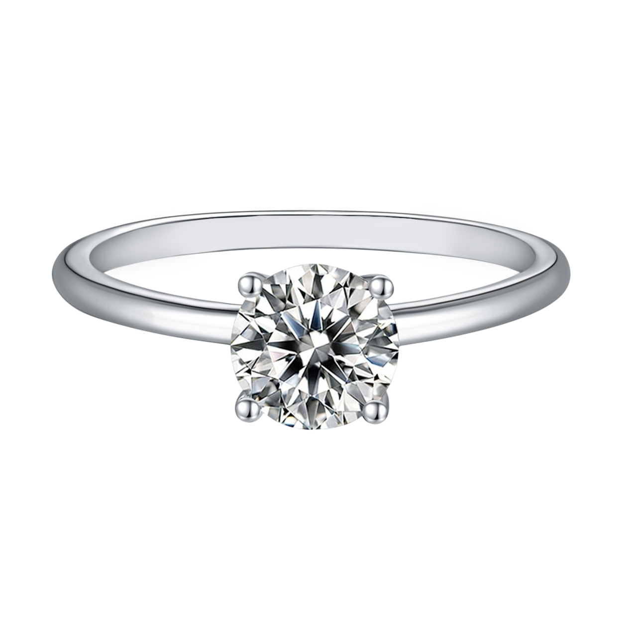 1.09 Carat Lab Grown Round Solitaire Engagement Ring in 14k White Gold