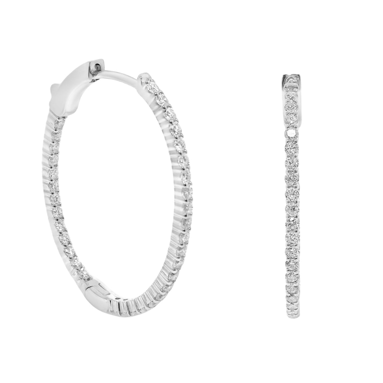 14k White Gold Oval Inside-Out Hoop Earrings with Lab Grown Diamonds (1.02 t.c.w.)
