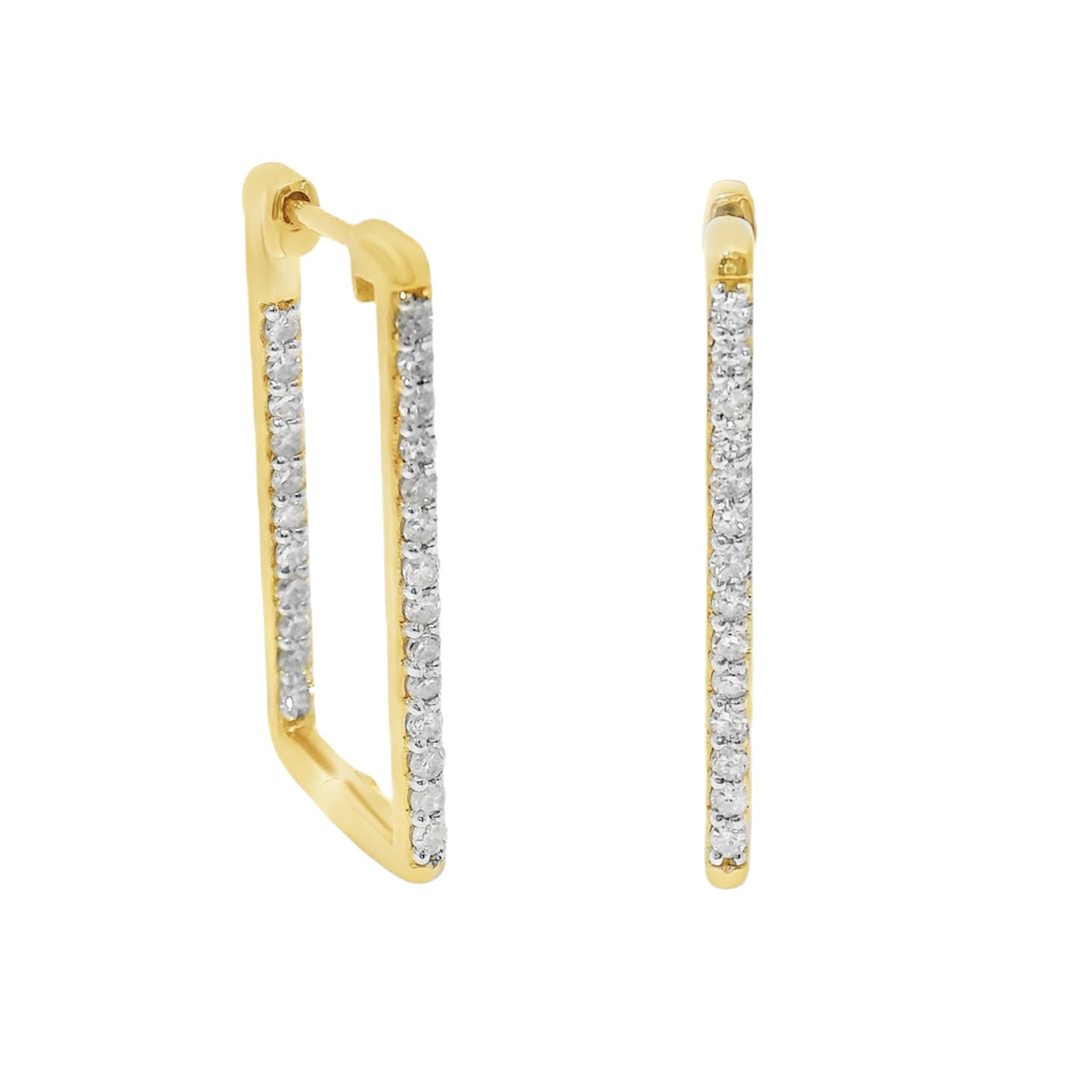 10k Yellow Gold and Diamond Pavé Rectangular In & Out Hoops (0.51 t.c.w.)