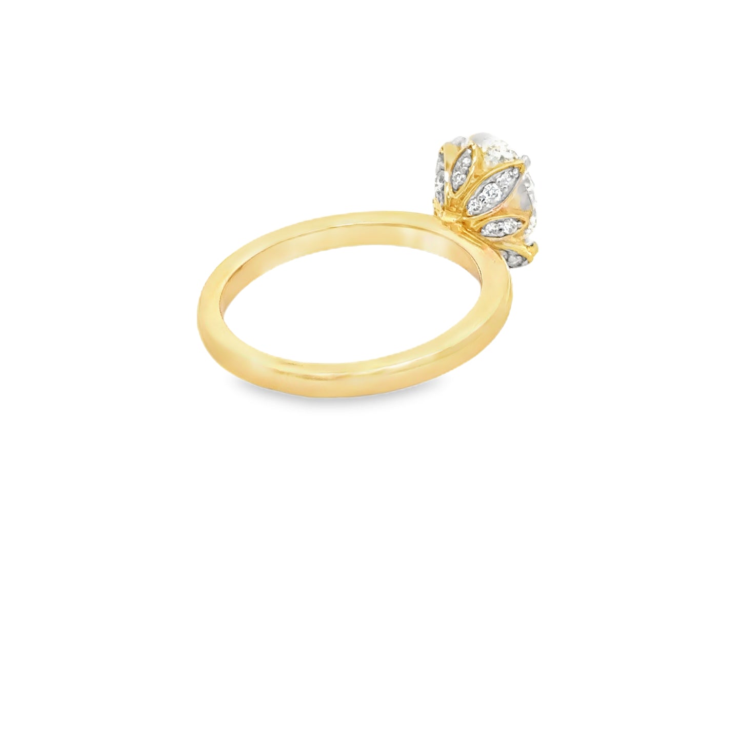 18k Gold Tulip Setting Engagement Ring with 2.07 ct center