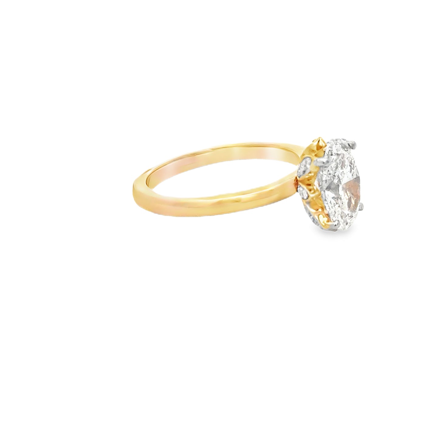 18k Gold Tulip Setting Engagement Ring with 2.07 ct center