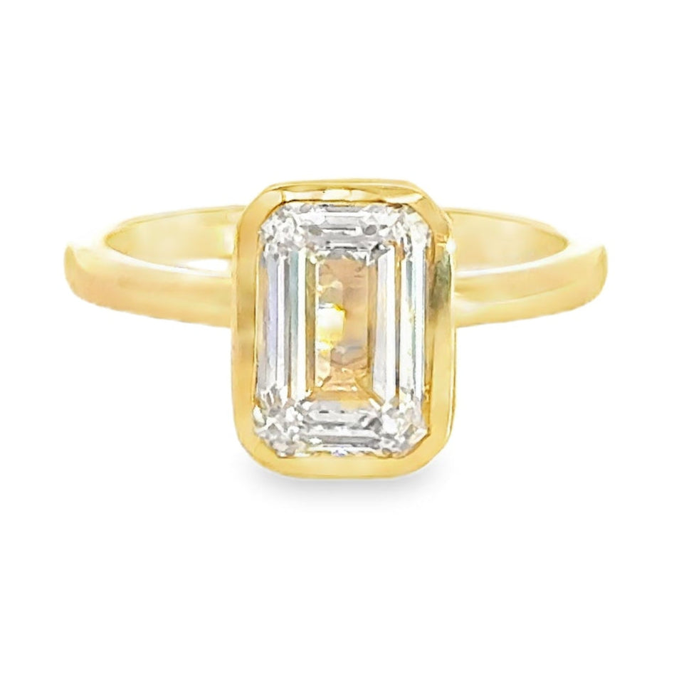 14k Gold Bezel Emerald Cut Solitaire Engagement Ring (2 tcw)