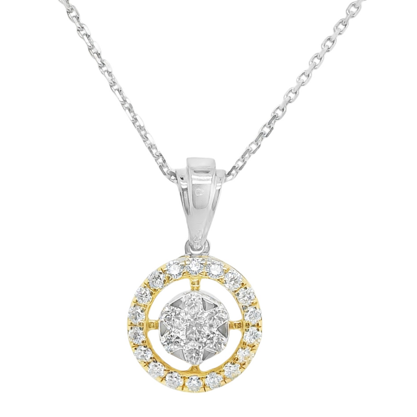 14k White and Yellow Gold Diamond Halo Pavé Necklace
