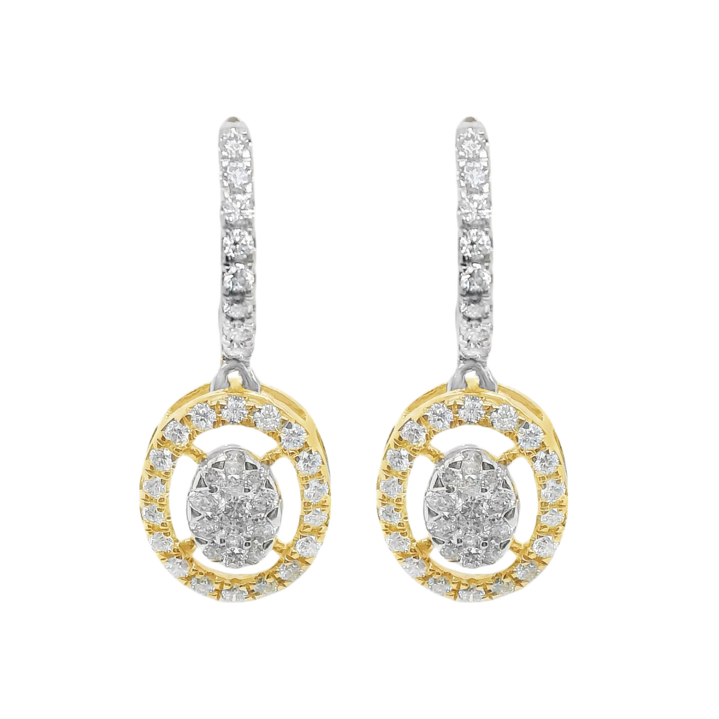 14k Oval Halo Pave Drop Earrings 0.52 Carat
