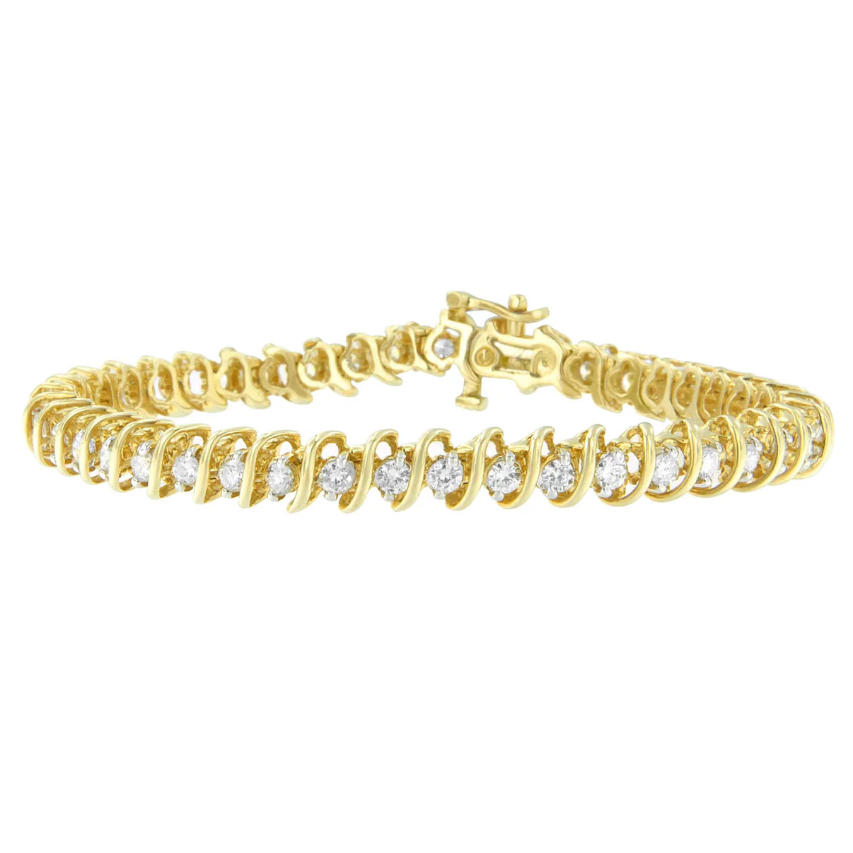 14k Gold Spiral Set Natural Diamond Tennis Bracelet (3.00 tcw)
